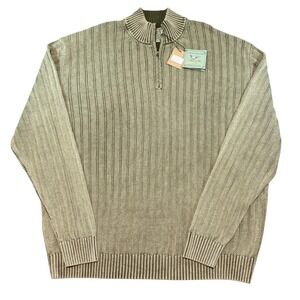 Cooper Jones Mens 2XT Tall Green Ribbed 1/4 Zip Cotton Sweater NWT